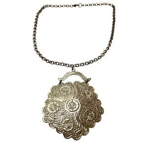Arthur Pepper Necklace Vintage Signed ART Silver Chain Embossed Floral Pendant